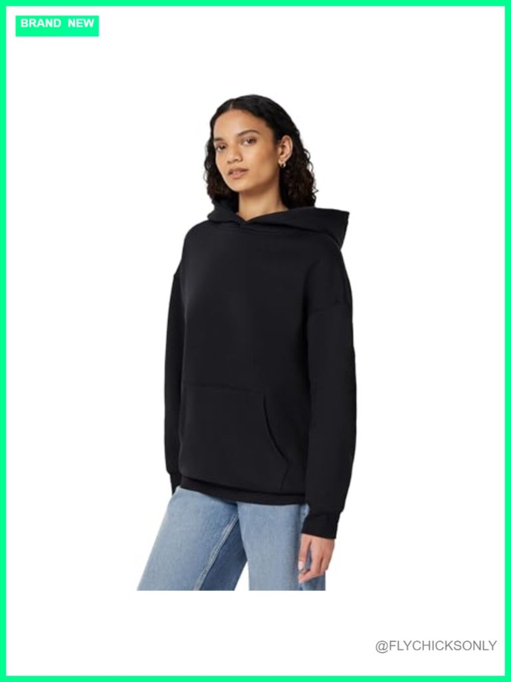 Oversized Fit Brushed Fleece Hoodie Kangaroo Pocket Ribbed Hem